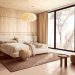 Japandi bedroom decor ideas featuring low platform beds, natural wood, paper lighting, plaster walls, linen textiles and warm neutral tones